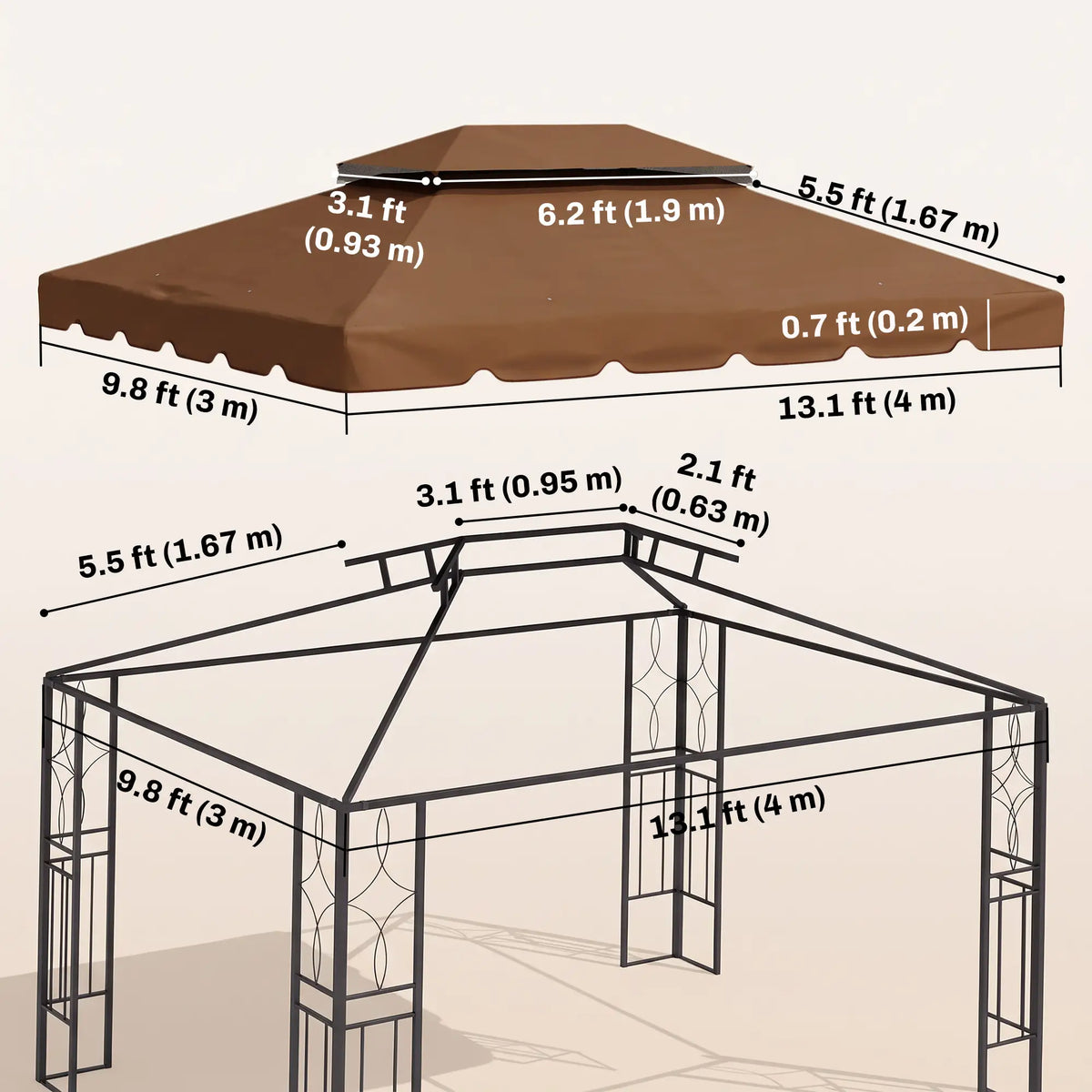 13' X 10' Gazebo Replacement Canopy, Double Vented Top, Coffee Gazebo Canopy Replacement at Gallery Canada