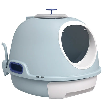 Covered Cat Litter Box with Lid, Scoop, Enclosed Drawer, Skylight, Blue Cat Litter Box Enclosures at Gallery Canada