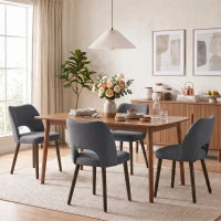 Upholstered Dining Chairs Set, Rubberwood Legs, Dark Grey