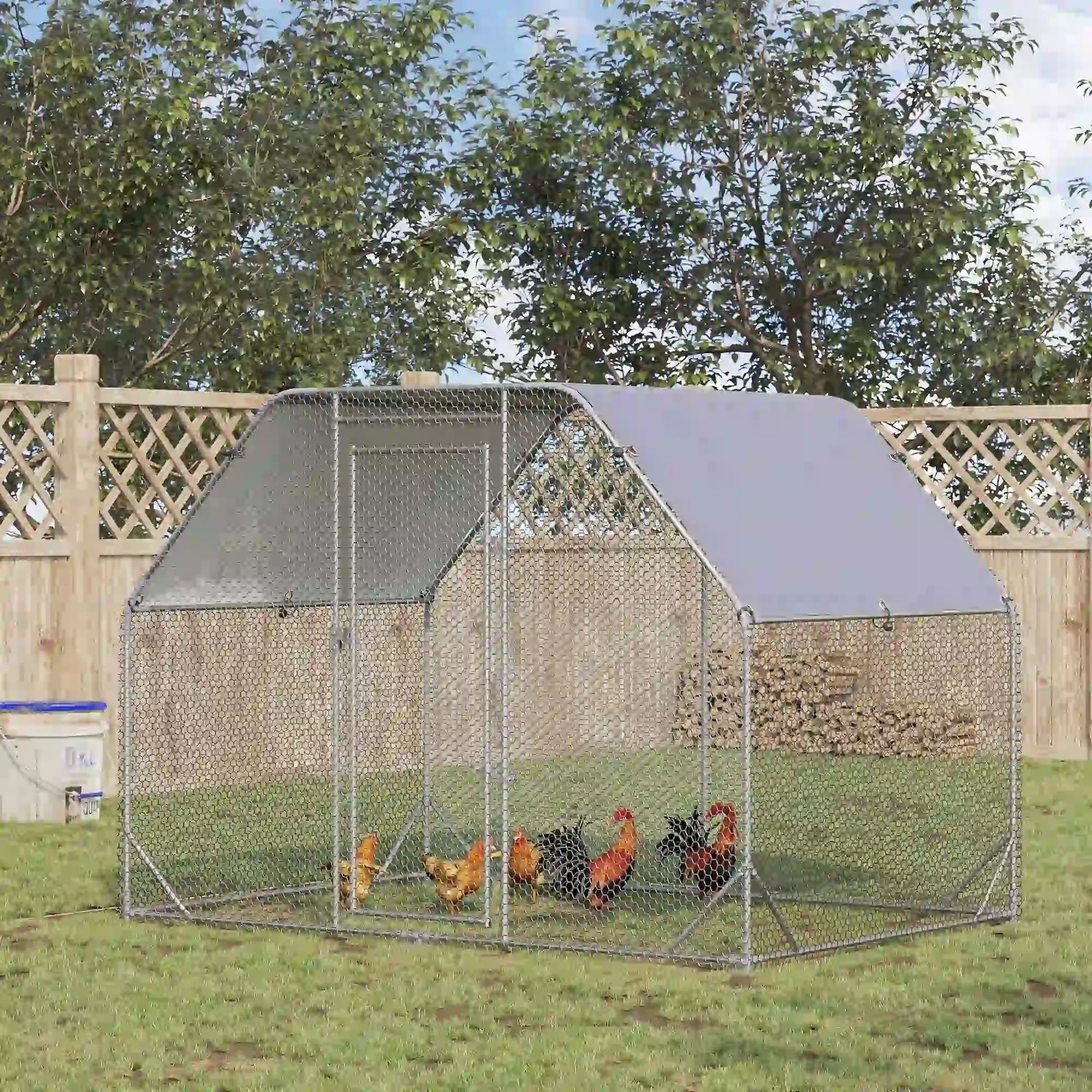 Large Metal Chicken Coop, Walk-In Poultry Enclosure, 9.2' x 6.2' x 6.5', Silver Chicken Coops at Gallery Canada