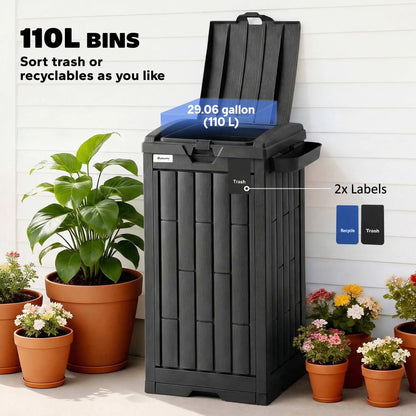 29 Gallon Outdoor Garbage Bin, Dual Lid, Ashtray Drip Tray, Black Garden Accessories at Gallery Canada