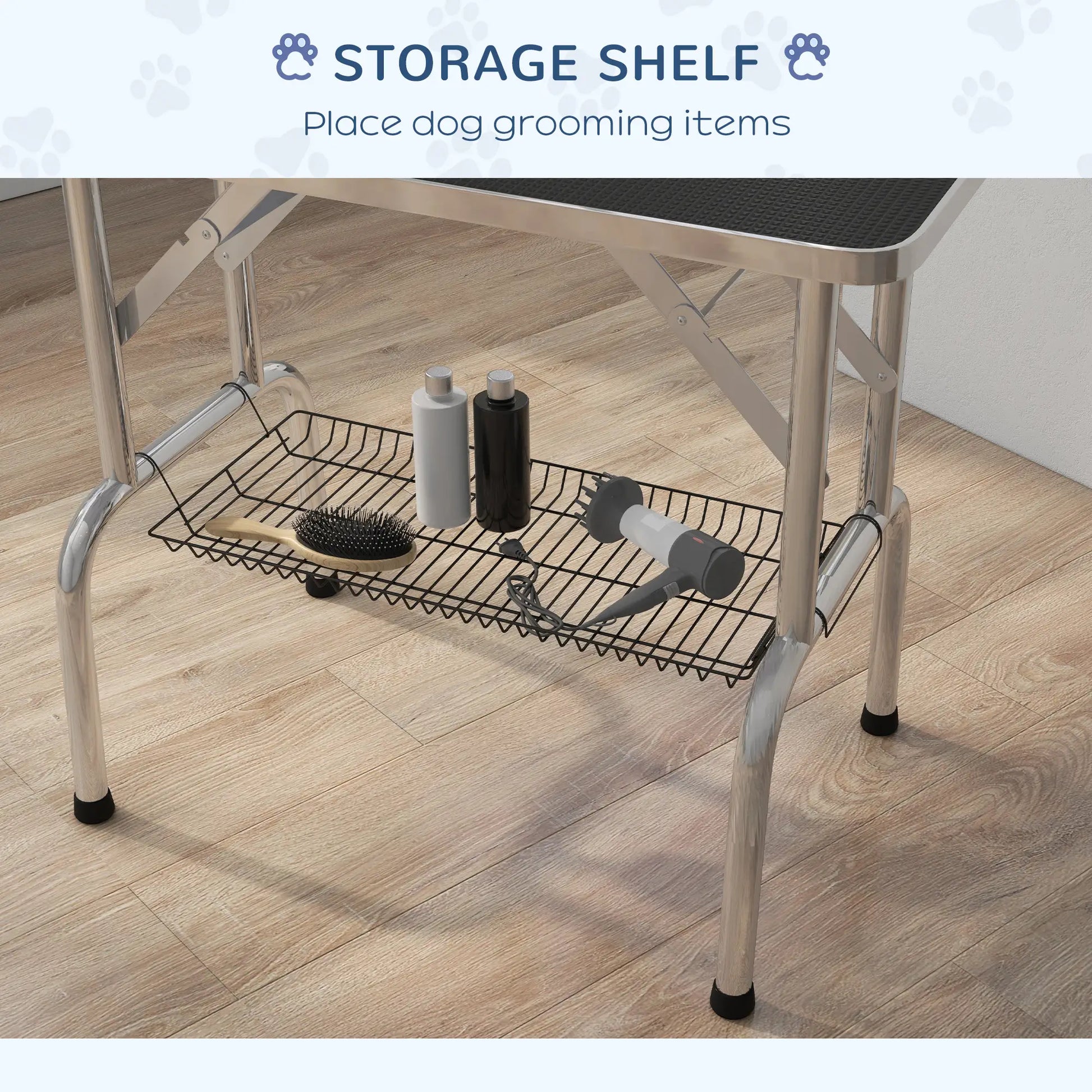 Foldable Dog Grooming Table, Height Adjustable Arm, Storage Shelf, Black Dog Grooming Tables at Gallery Canada