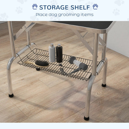 Foldable Dog Grooming Table, Height Adjustable Arm, Storage Shelf, Black Dog Grooming Tables at Gallery Canada