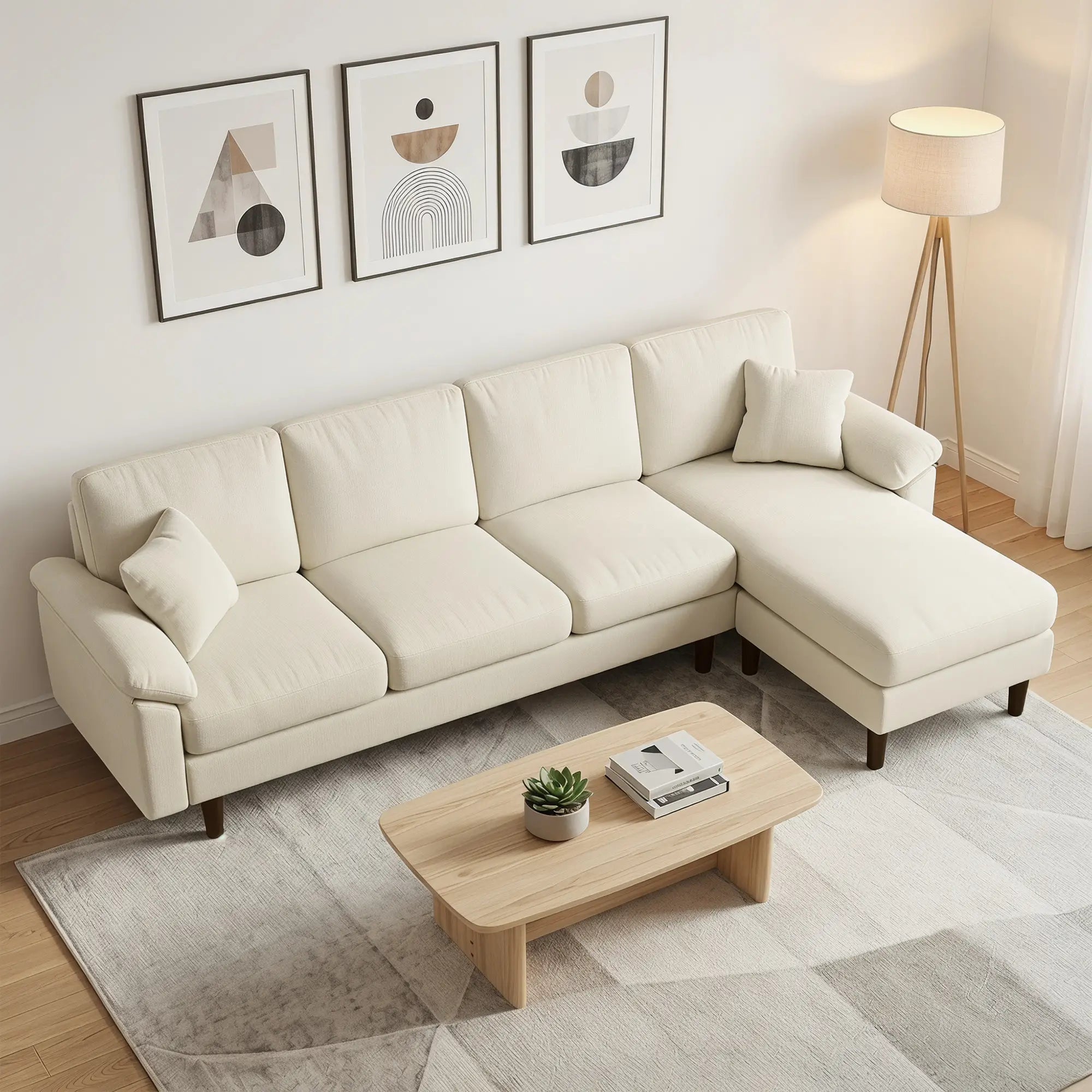 L-Shape Sectional Sofa, Changeable Chaise Lounge, Cream White 3-Seater Sofas at Gallery Canada