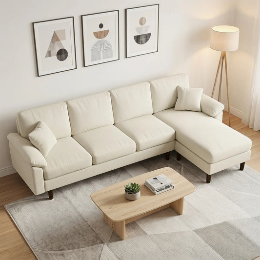 L-Shape Sectional Sofa, Changeable Chaise Lounge, Cream White 3-Seater Sofas Cream White, Brown at Gallery Canada