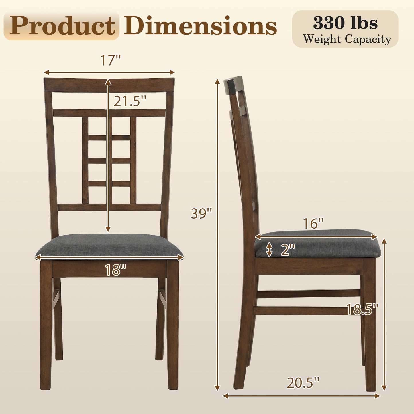 Rubber Wood Dining Chairs, Set of 2, Lattice Back, Brown Dining Chairs at Gallery Canada