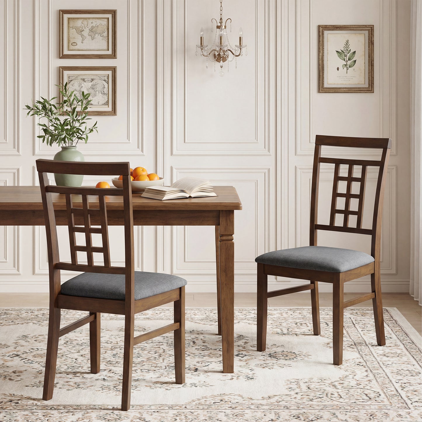 Rubber Wood Dining Chairs, Set of 4, Lattice Back, Brown Dining Chairs at Gallery Canada
