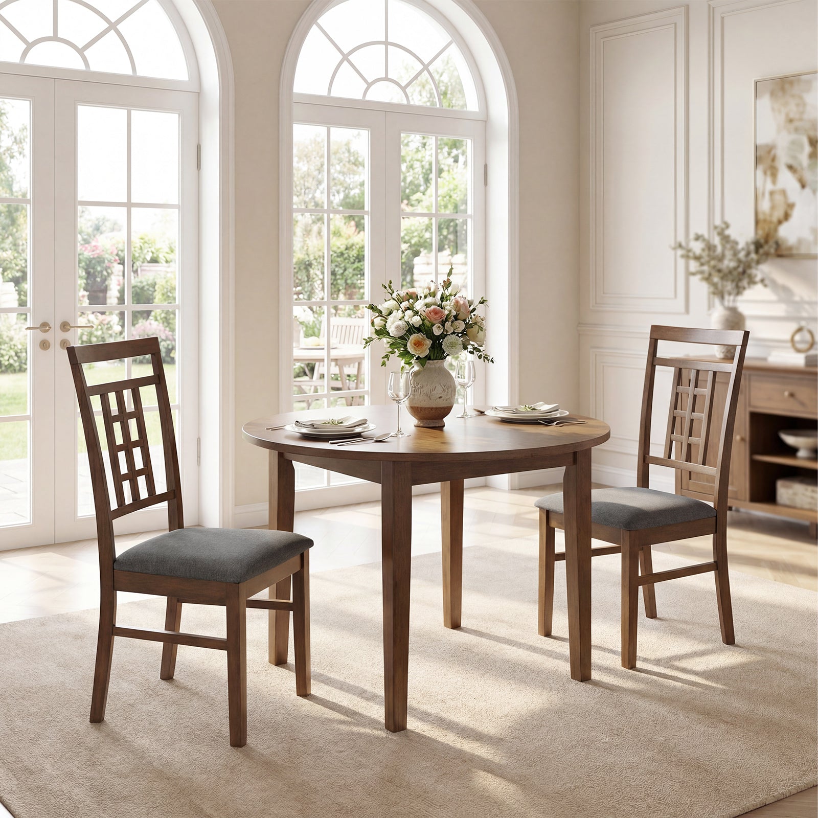 Rubber Wood Dining Chairs, Set of 4, Lattice Back, Brown Dining Chairs at Gallery Canada