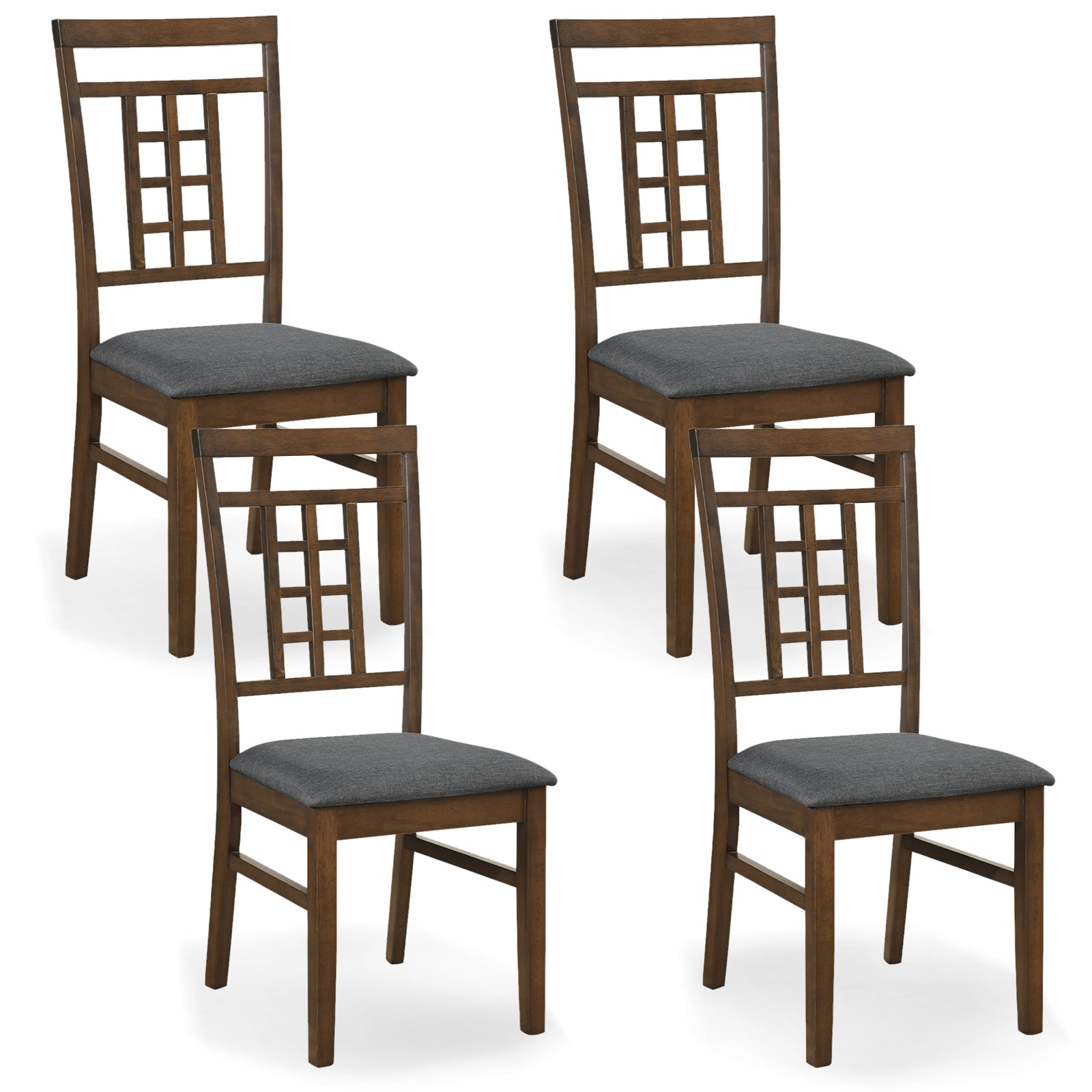 Rubber Wood Dining Chairs, Set of 4, Lattice Back, Brown