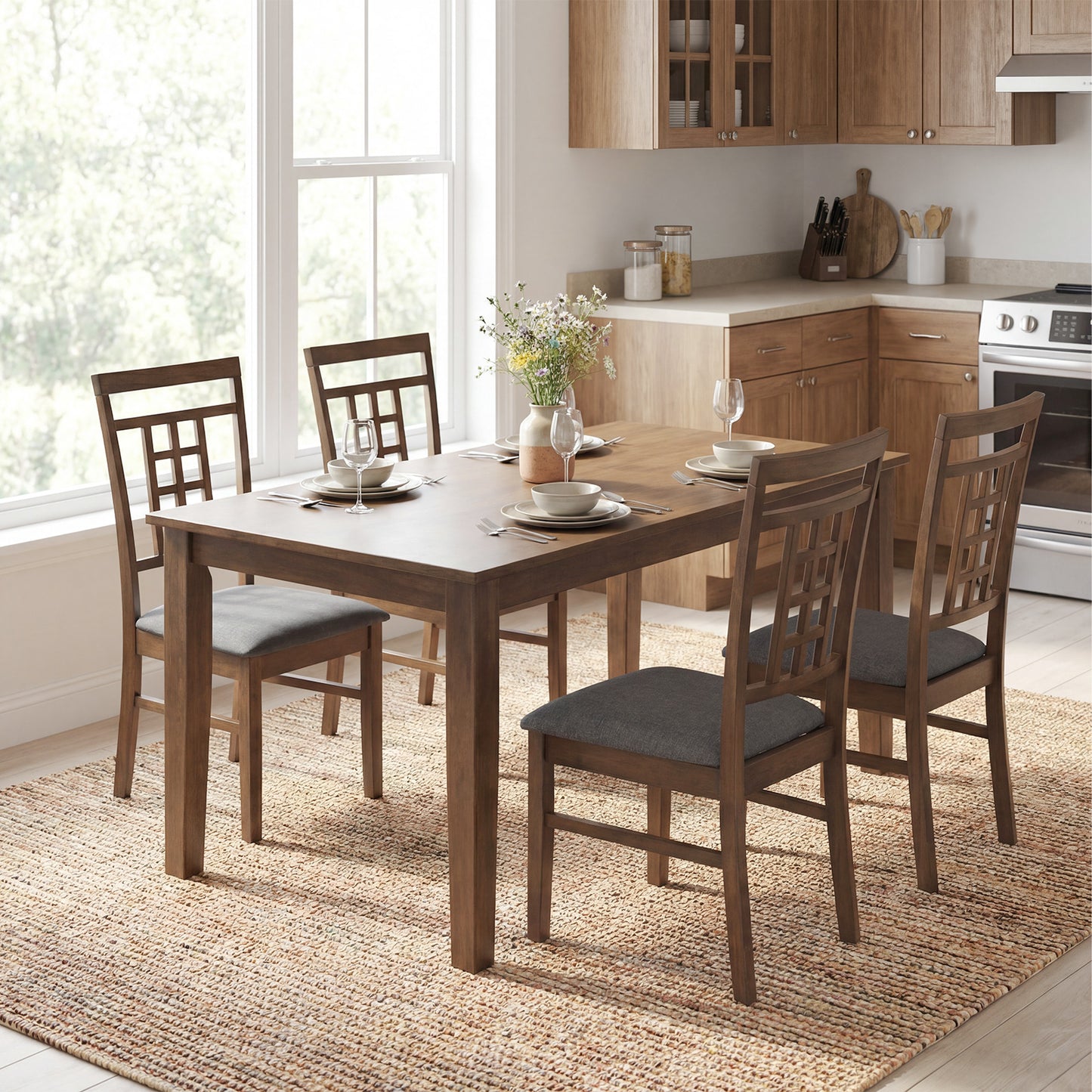 Rubber Wood Dining Chairs, Set of 4, Lattice Back, Brown Dining Chairs at Gallery Canada