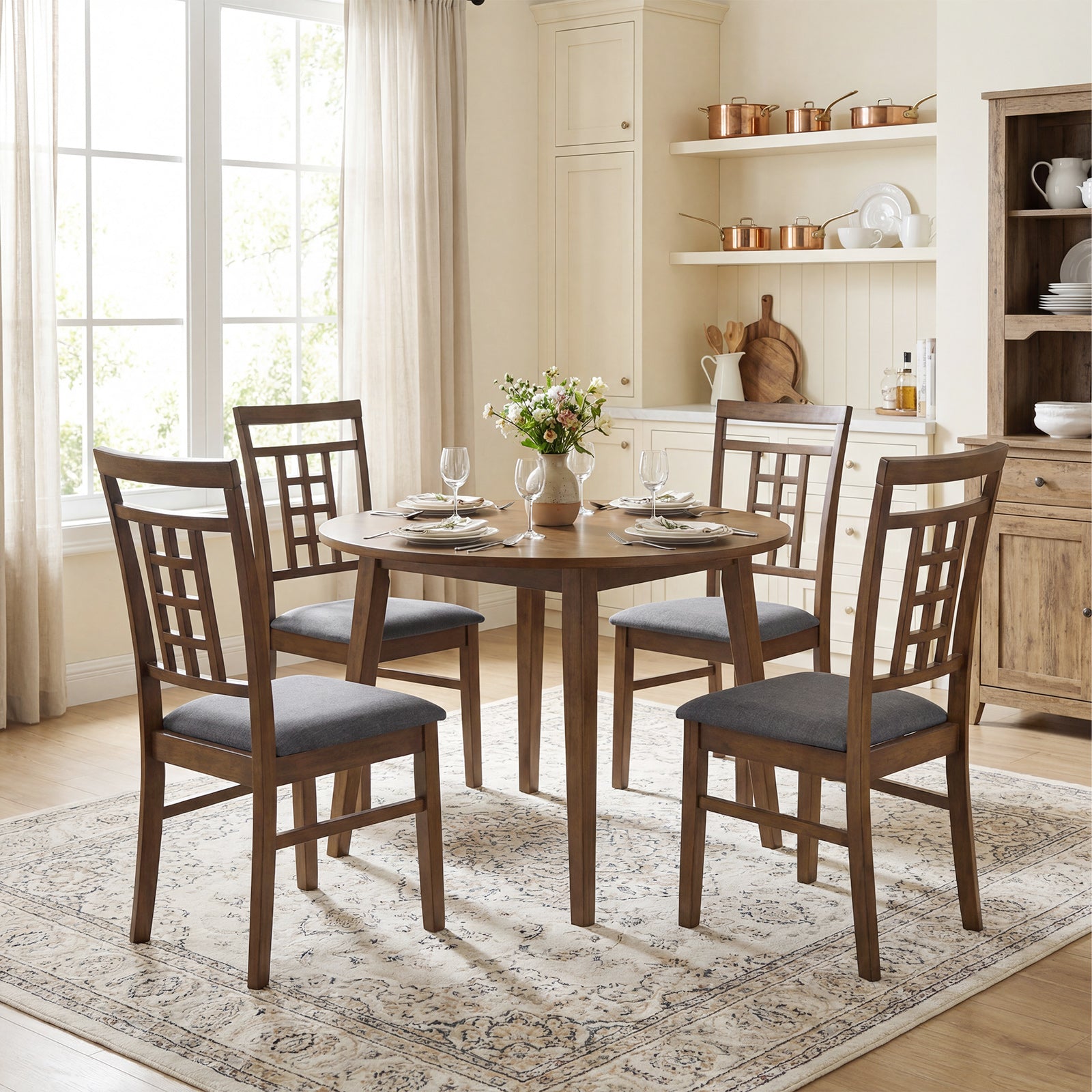 Rubber Wood Dining Chairs, Set of 4, Lattice Back, Brown Dining Chairs at Gallery Canada