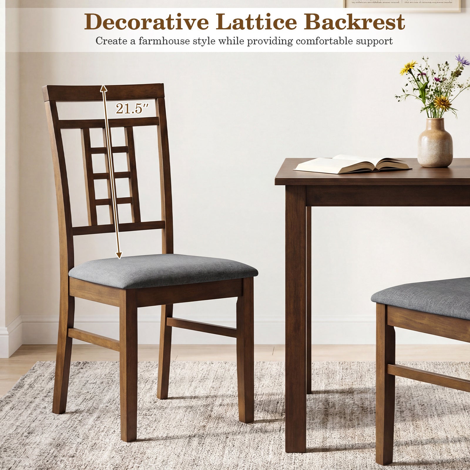 Rubber Wood Dining Chairs, Set of 4, Lattice Back, Brown Dining Chairs at Gallery Canada