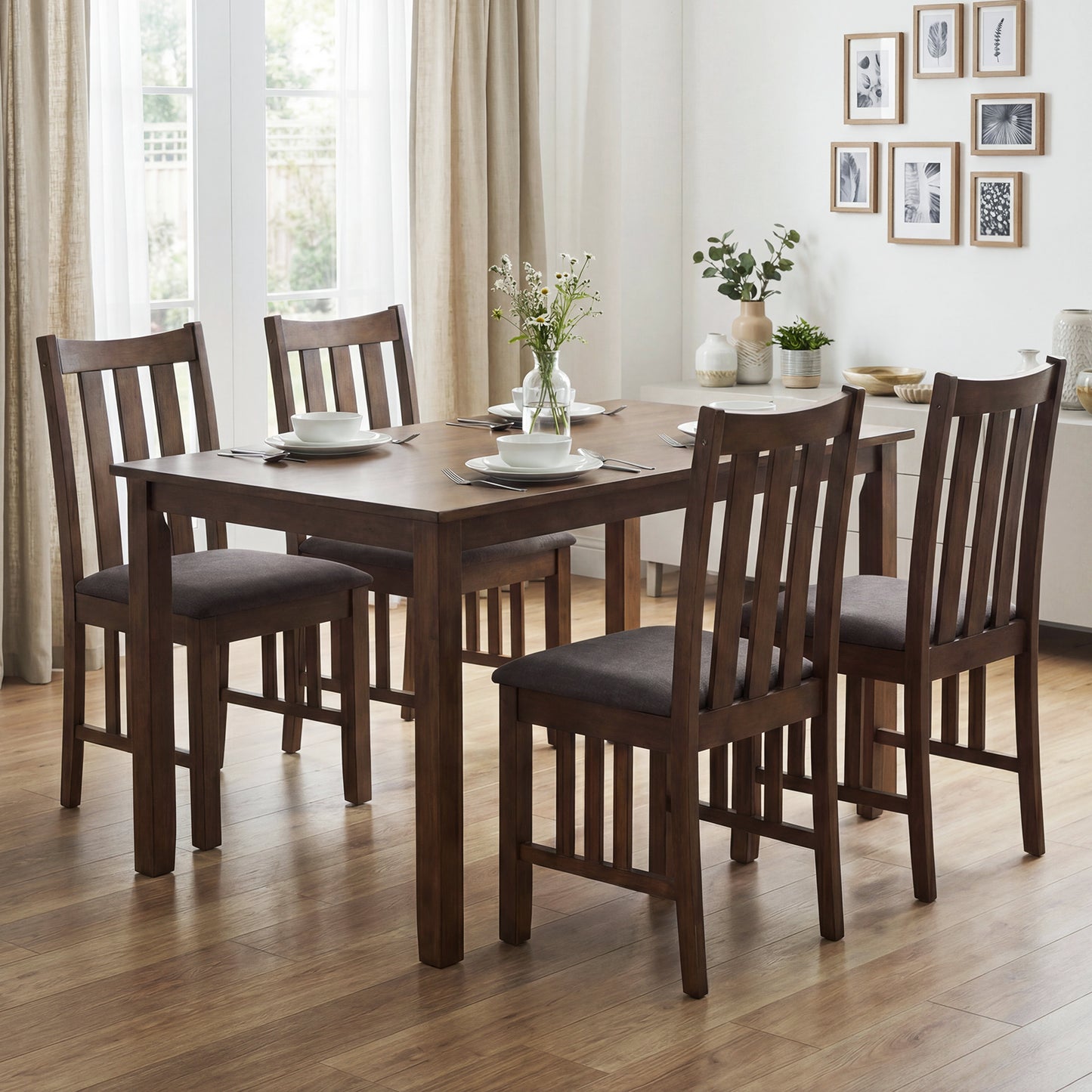 Rubber Wood Dining Chairs, Set Of 2, Slat Back, Brown Dining Chairs at Gallery Canada