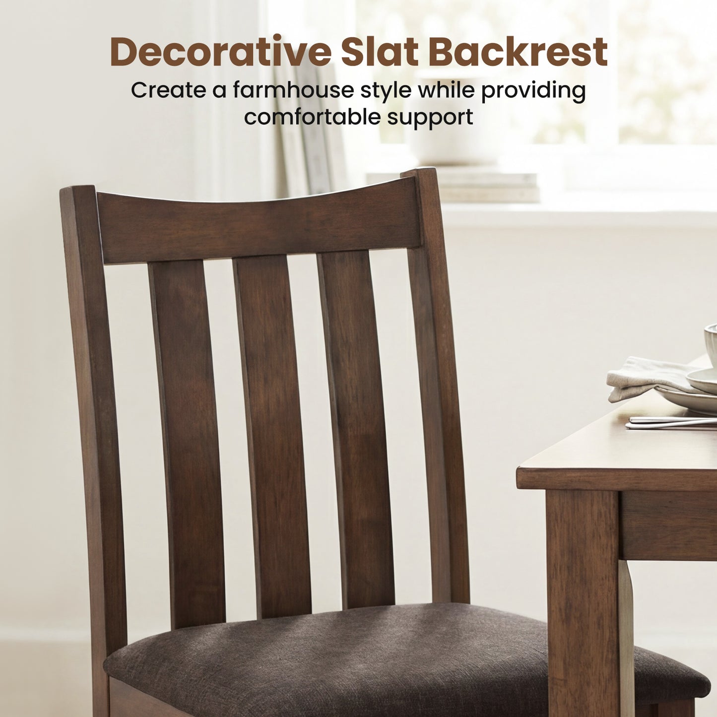 Rubber Wood Dining Chairs, Set Of 2, Slat Back, Brown Dining Chairs at Gallery Canada