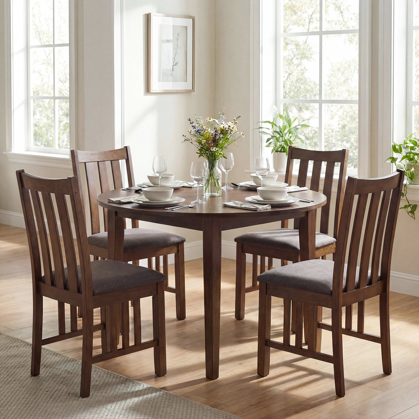 Rubber Wood Dining Chairs, Set of 4, Slat Back, Brown Dining Chairs at Gallery Canada
