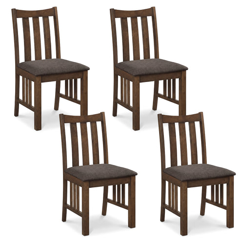 Rubber Wood Dining Chairs, Set of 4, Slat Back, Brown