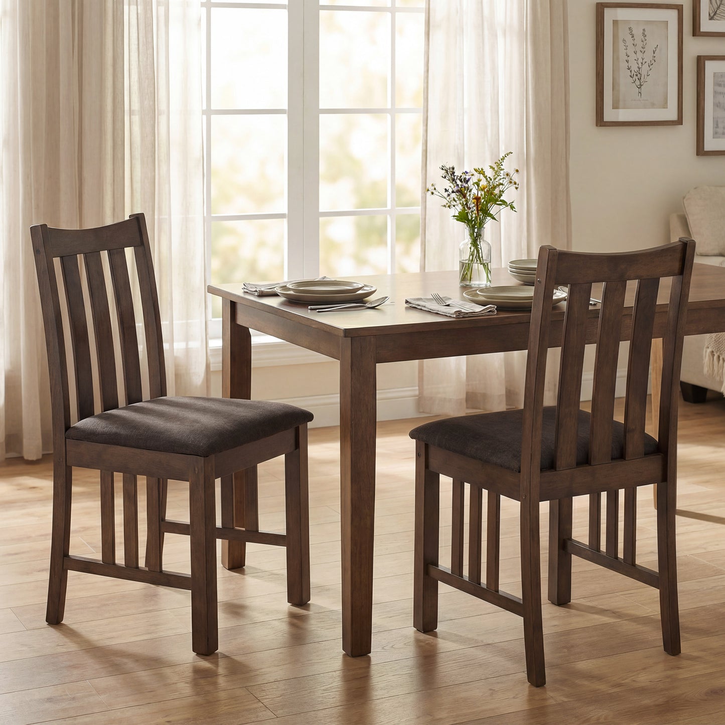 Rubber Wood Dining Chairs, Set of 4, Slat Back, Brown Dining Chairs at Gallery Canada