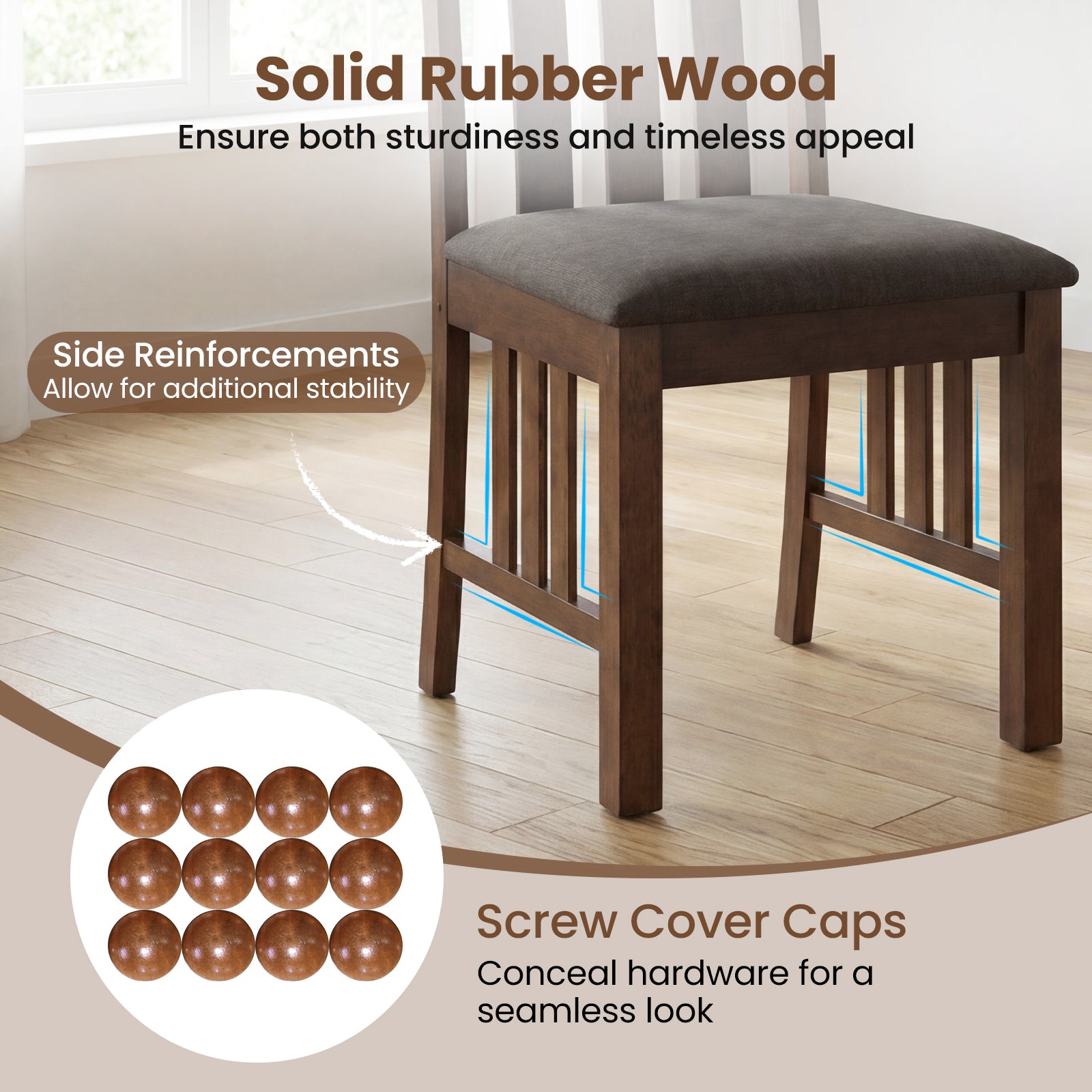 Rubber Wood Dining Chairs, Set of 4, Slat Back, Brown Dining Chairs at Gallery Canada