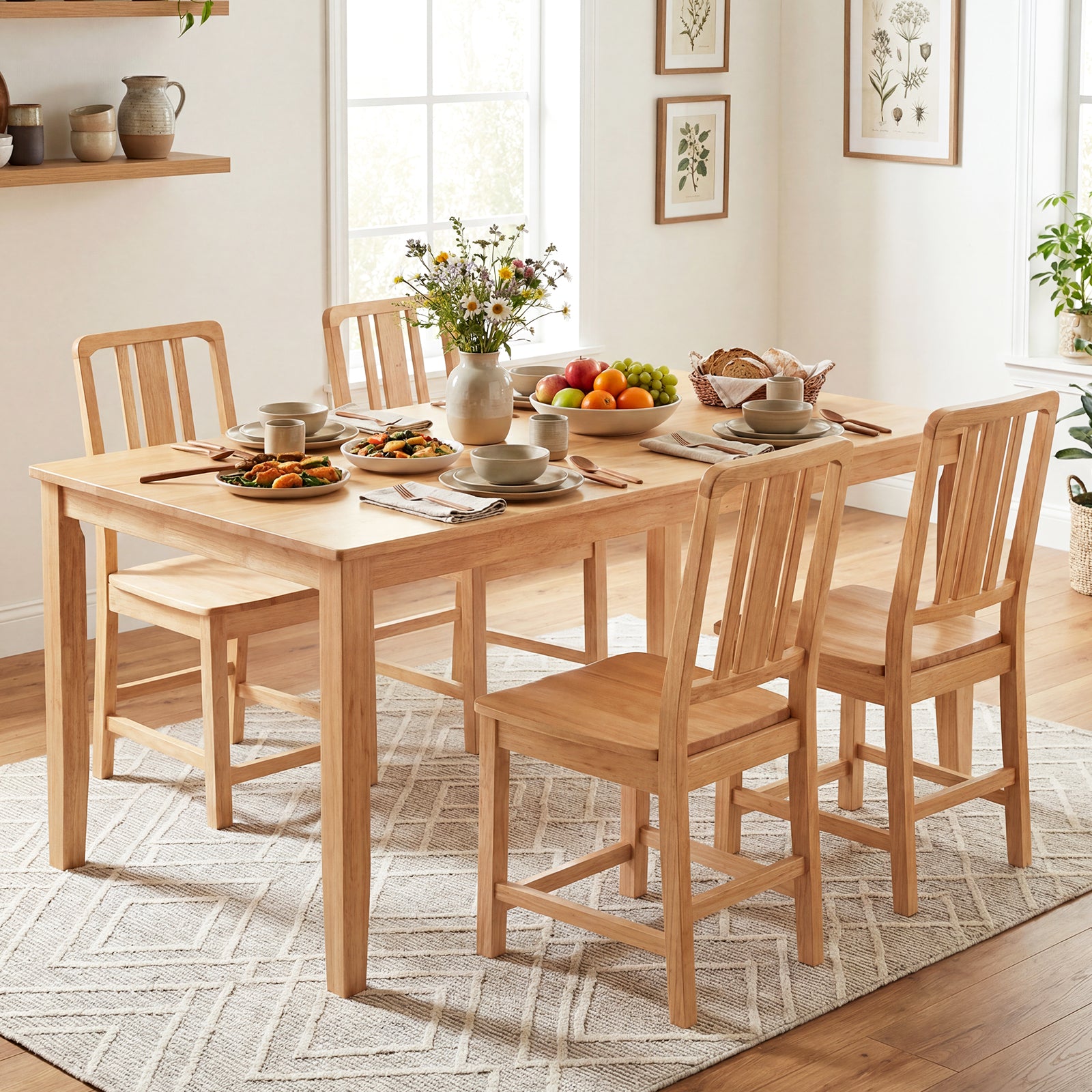 Rubber Wood Dining Chairs, Set of 2, Hollowed Backrest, Natural Dining Chairs at Gallery Canada