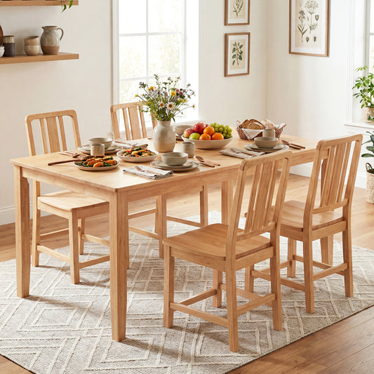 Rubber Wood Dining Chairs Set of 4, Hollowed Backrest, Natural Dining Chairs Natural at Gallery Canada