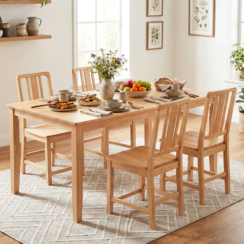 Rubber Wood Dining Chairs Set of 4, Hollowed Backrest, Natural
