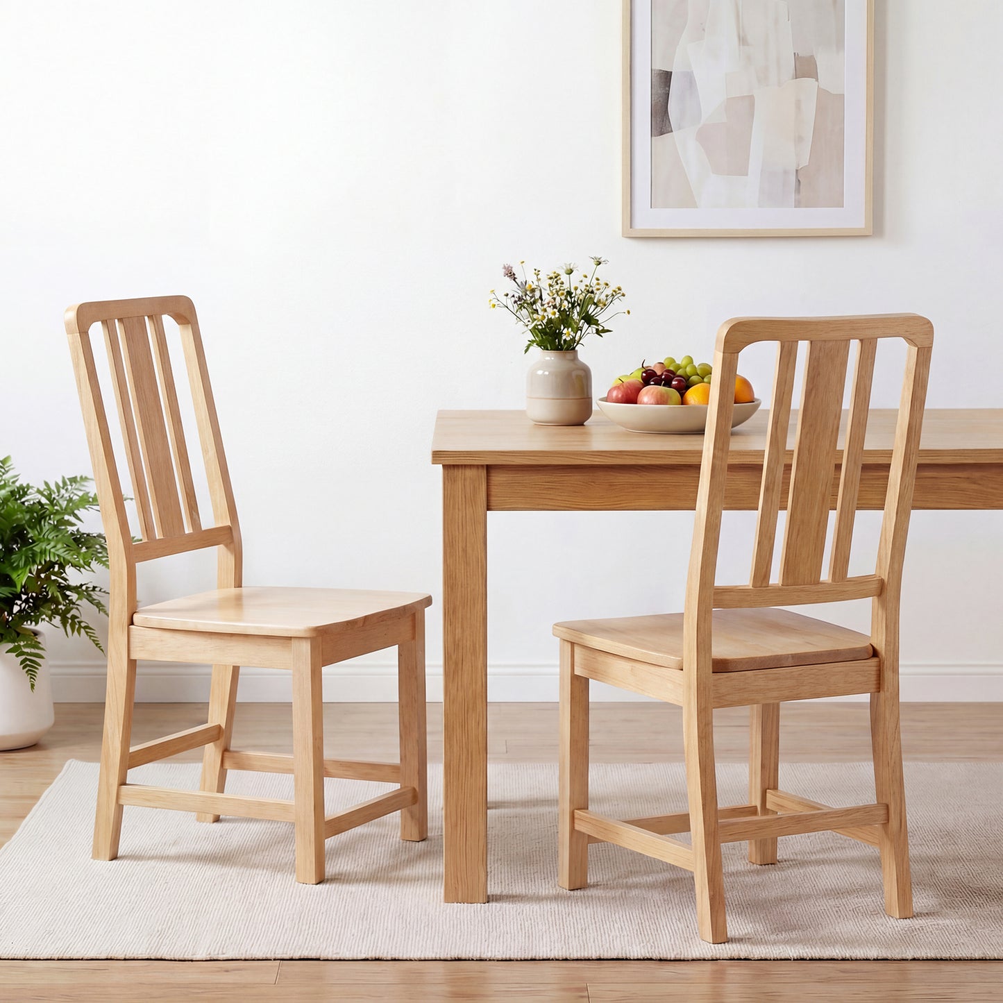 Rubber Wood Dining Chairs Set of 4, Hollowed Backrest, Natural Dining Chairs at Gallery Canada