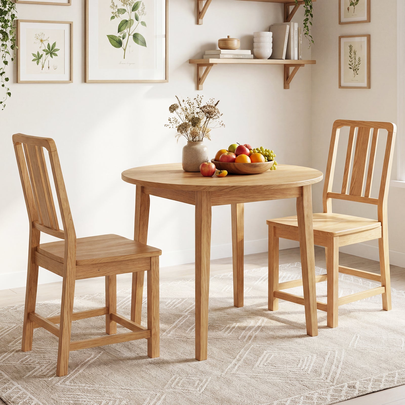 Rubber Wood Dining Chairs Set of 4, Hollowed Backrest, Natural Dining Chairs at Gallery Canada