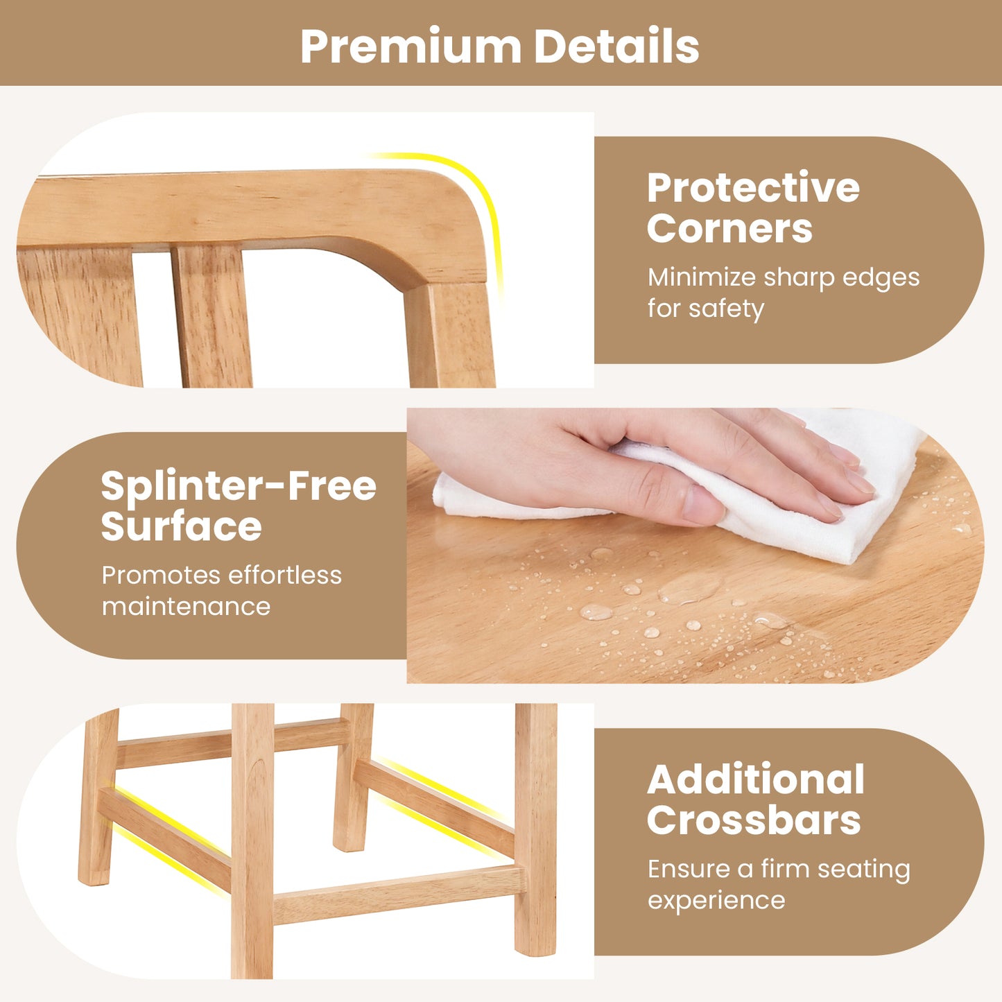 Rubber Wood Dining Chairs Set of 4, Hollowed Backrest, Natural Dining Chairs at Gallery Canada