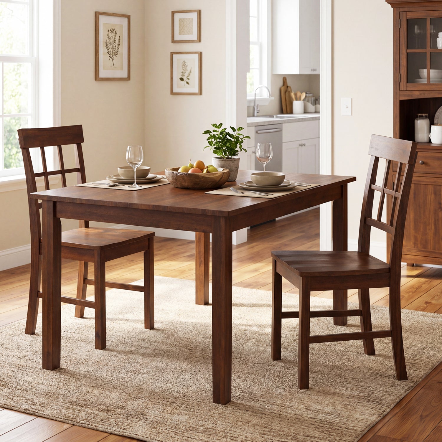 Rubber Wood Dining Chairs Set of 2, Dark Brown Dining Chairs at Gallery Canada