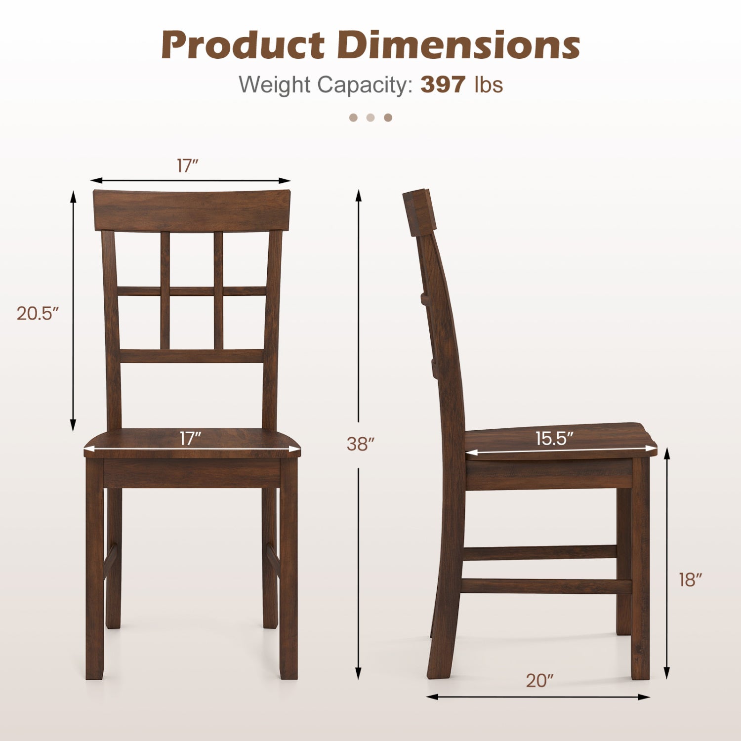 Rubber Wood Dining Chairs Set of 2, Dark Brown Dining Chairs at Gallery Canada