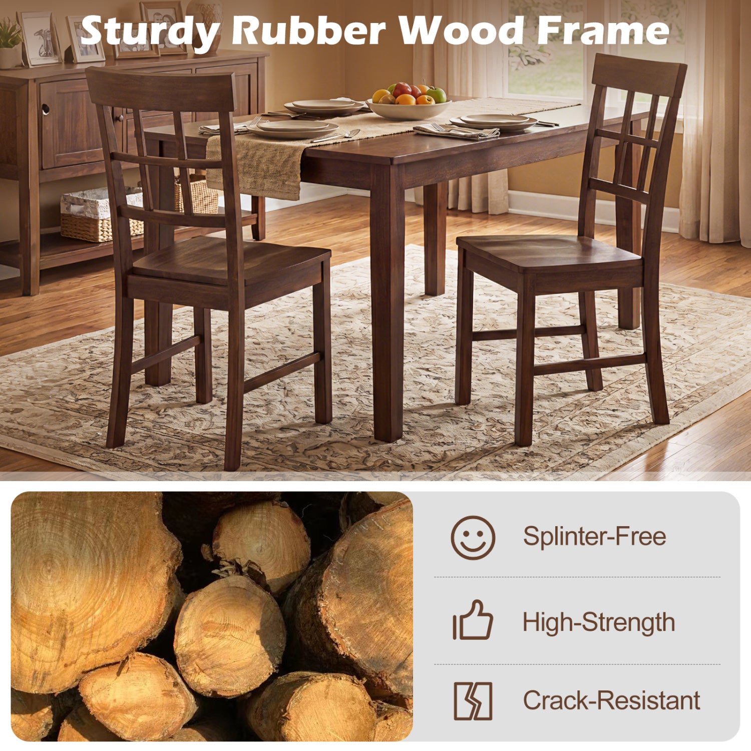Rubber Wood Dining Chairs Set of 2, Dark Brown Dining Chairs at Gallery Canada
