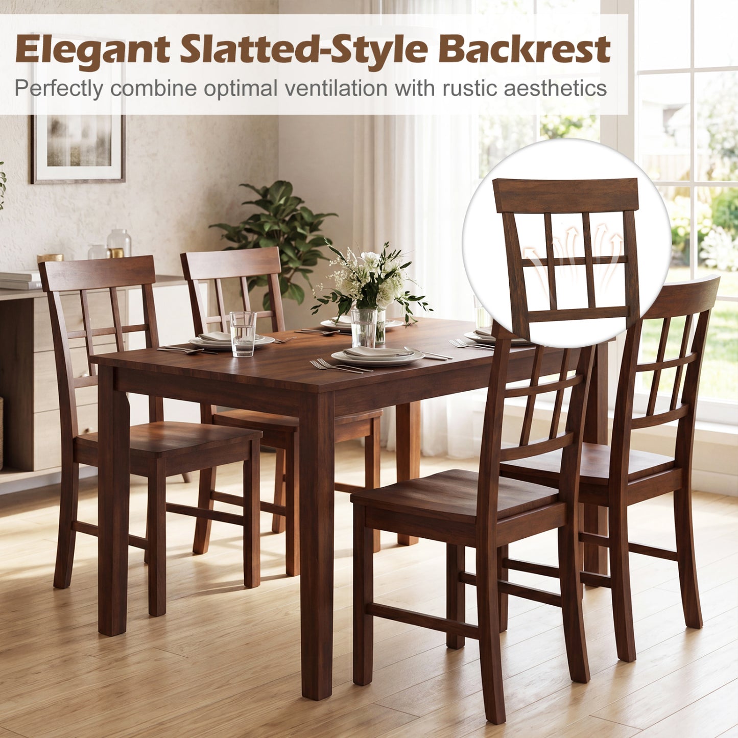 Rubber Wood Dining Chairs Set of 2, Dark Brown Dining Chairs at Gallery Canada