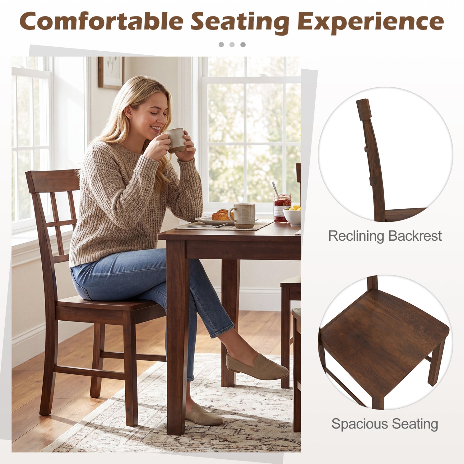Rubber Wood Dining Chairs Set of 2, Dark Brown Dining Chairs at Gallery Canada
