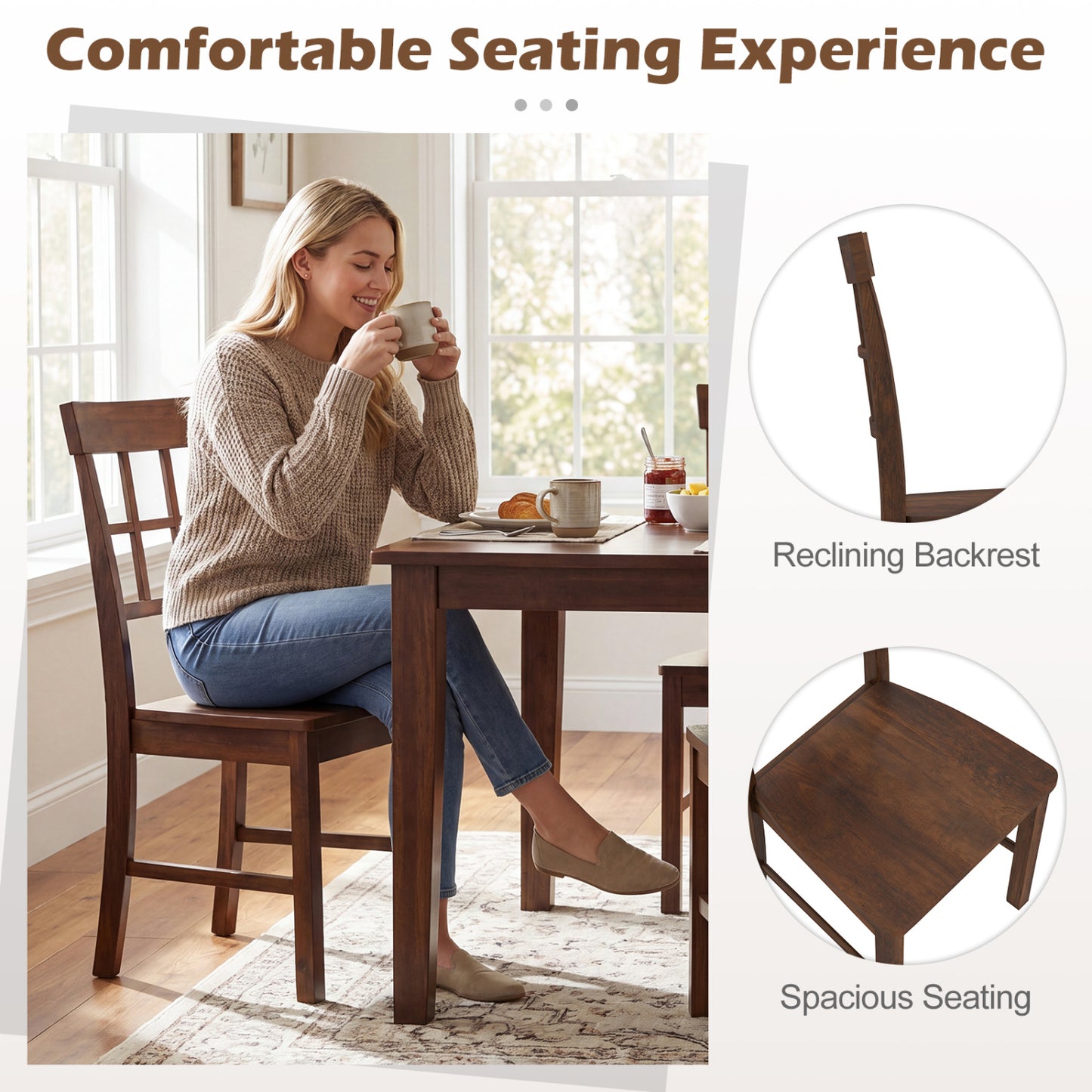 Rubber Wood Dining Chairs Set of 2, Dark Brown Dining Chairs at Gallery Canada