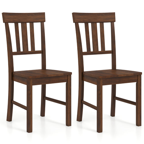 Rubber Wood Dining Chairs, Set of 2, High Slat Backrests, Dark Brown