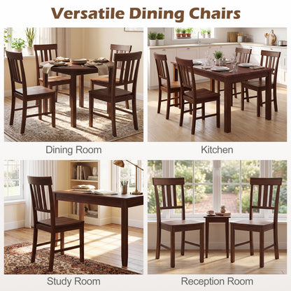 Rubber Wood Dining Chairs, Set of 2, High Slat Backrests, Dark Brown
