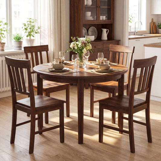 Rubber Wood Dining Chairs, Set of 4, High Slat Backrest, Dark Brown Dining Chairs Dark Brown at Gallery Canada