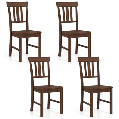 Rubber Wood Dining Chairs, Set of 4, High Slat Backrest, Dark Brown