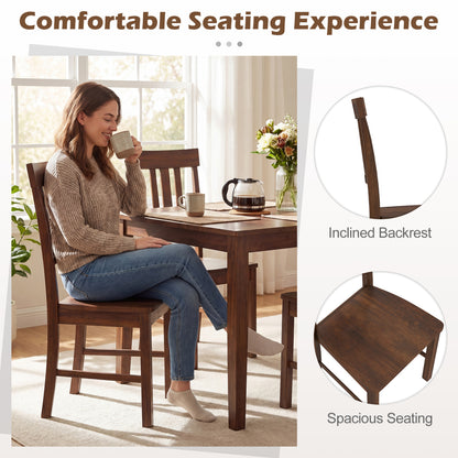 Rubber Wood Dining Chairs, Set of 2, High Slat Backrests, Dark Brown