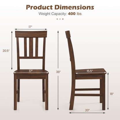 Rubber Wood Dining Chairs, Set of 2, High Slat Backrests, Dark Brown