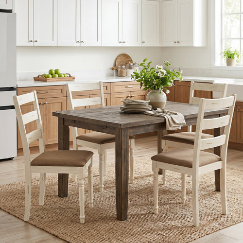 Rubber Wood Dining Chairs Set of 4, Linen Seat, White
