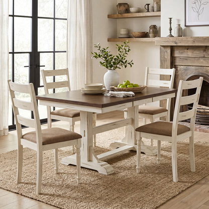 Rubber Wood Dining Chairs Set of 4, Linen Seat, White
