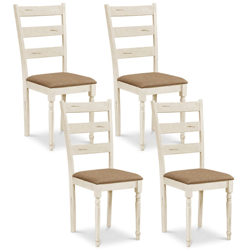 Rubber Wood Dining Chairs Set of 4, Linen Seat, White