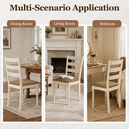 Rubber Wood Dining Chairs Set of 4, Linen Seat, White