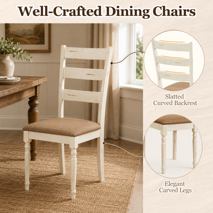 Rubber Wood Dining Chairs Set of 4, Linen Seat, White