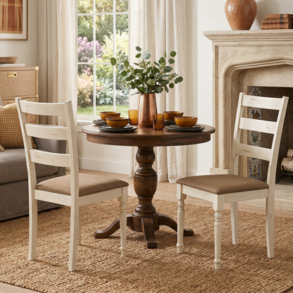 Rubber Wood Dining Chairs Set of 2, Linen Seat, White