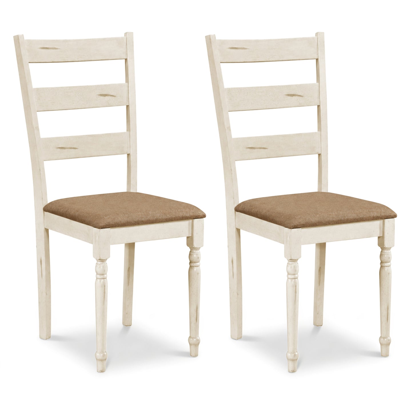 Rubber Wood Dining Chairs Set of 2, Linen Seat, White