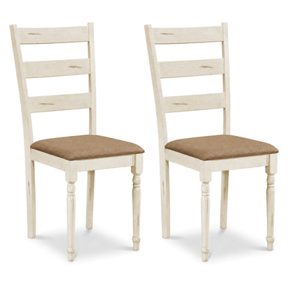 Rubber Wood Dining Chairs Set of 2, Linen Seat, White