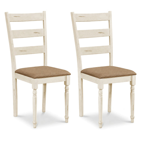 Rubber Wood Dining Chairs Set of 2, Linen Seat, White