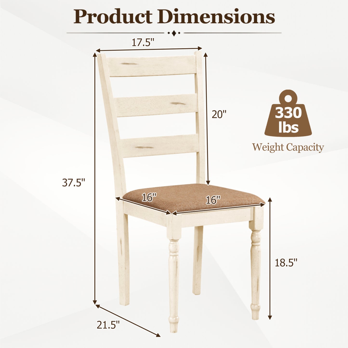 Rubber Wood Dining Chairs Set of 2, Linen Seat, White